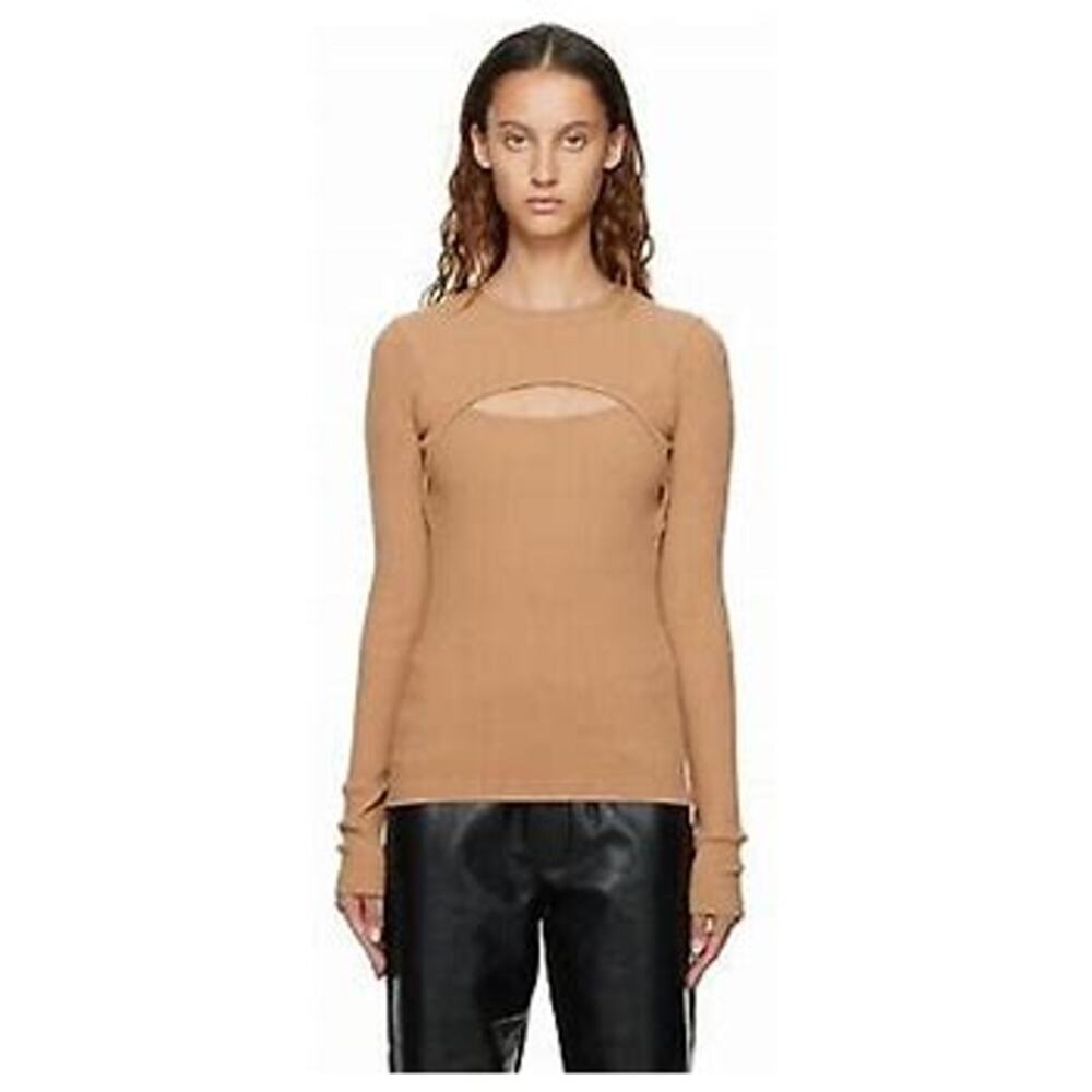 AGOLDE Lyza Cut Out Ribbed Top Brown Long Sleeve Crewneck Size XS